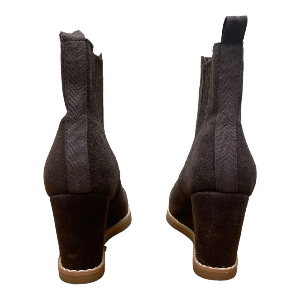 New Splendid WANDA Size 8.5 Chelsea Wedge Boot Brown Suede Leather Round Toe